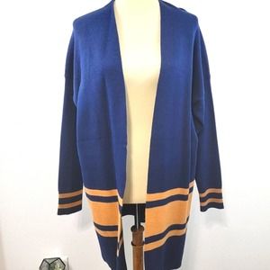 Crown & Ivy Long Sleeve Navy and Tan Varsity Cardigan